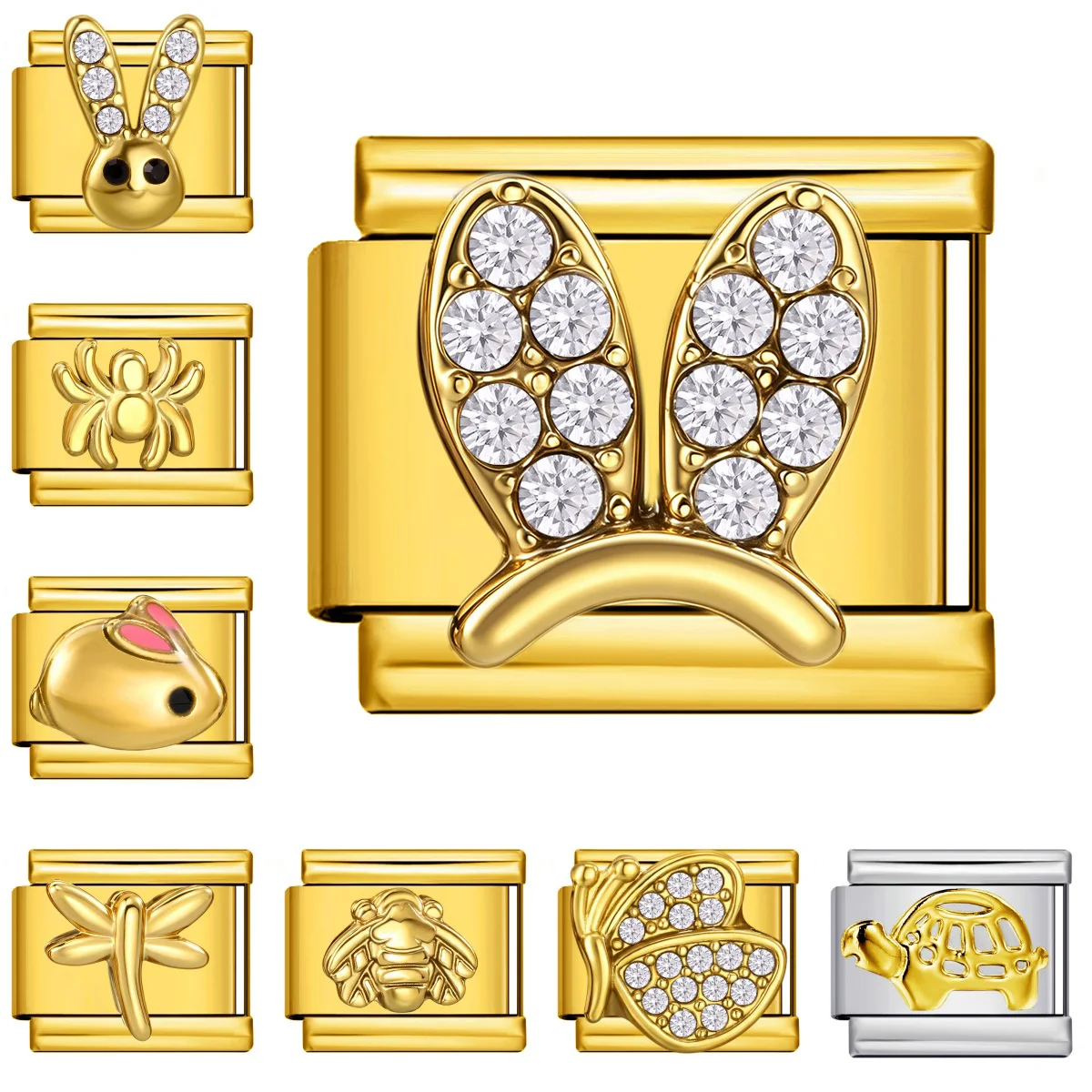 GEMOSA Glänzende, niedliche Hasen-, Bienen- und Spinnen-Verbindungsperlen aus Edelstahl, passend für 9-mm-italienische Charm-Armbänder, Damen- und Herrenschmuck – Detail 4