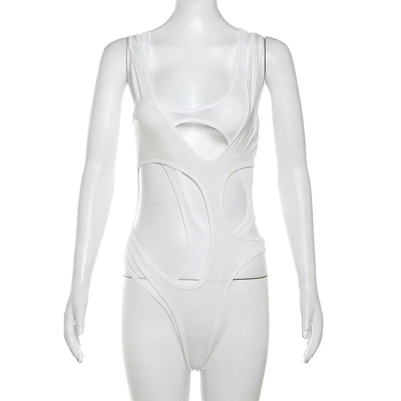 بدلة نسائية مثيرة ضيقة بحمالة رقبة ، عارية الذراعين ، رقبة منخفضة ، أحادية اللون ، بسيطة ، مطاطية ، نحيفة ، ملابس الشارع الشهير ، عارية الذراعين ، الصيف ، الاتجاه ،