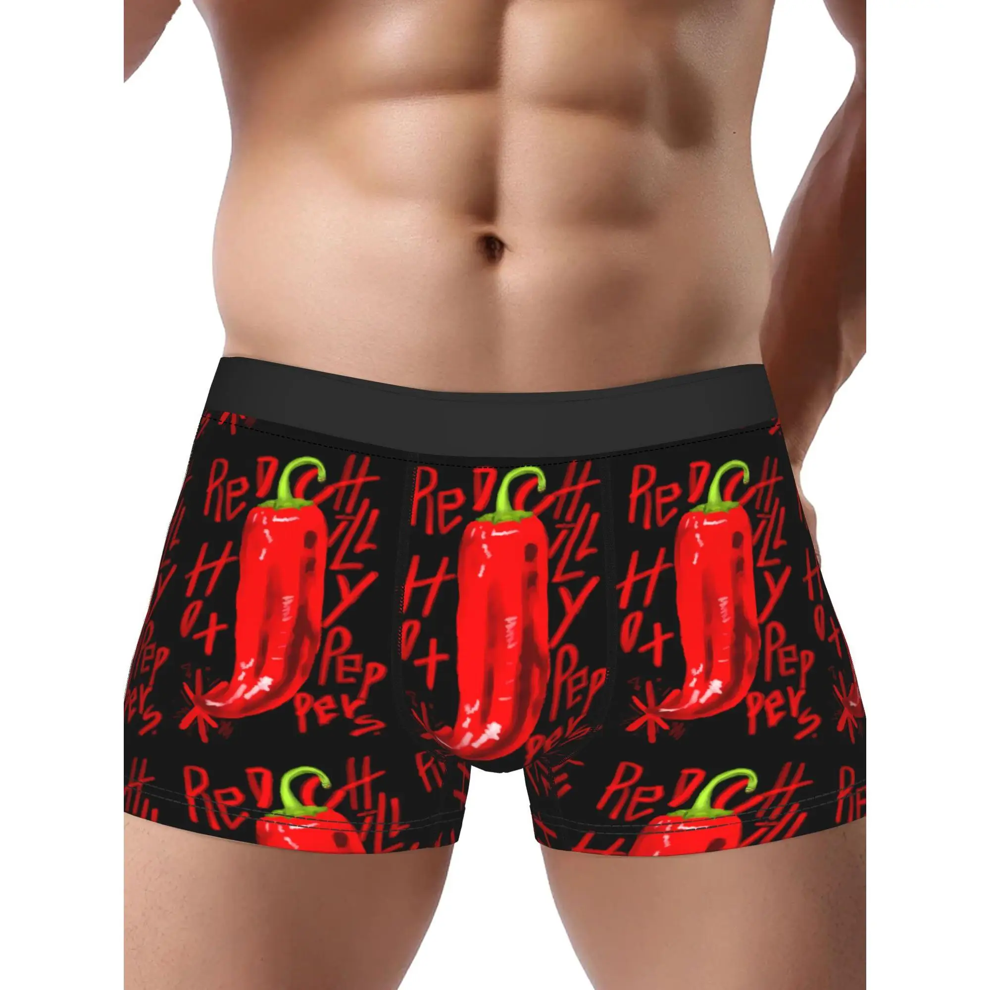 Men's Red Hot Music Band Boxer Briefs - Chili Pepper The Logo Print Underwear, Breathable Stretchy Casual Shirts-Inspired