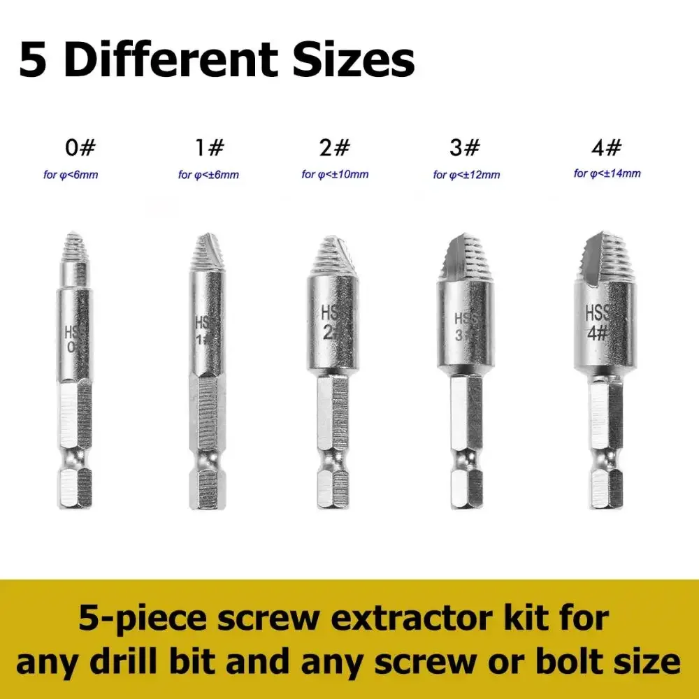 5pcs Damaged Screw Extractor Drill Bit,high Speed Steel Double Easy to Remove Side Drills Broken Screws Removal Screw Tools Kit