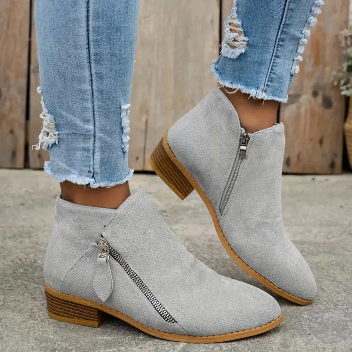 Damenstiefel Herbst/Winter Seitliche Knöchelstiefel für Damen mit niedrigem Absatz und niedrigem Schaft im College-Stil für Studentinnen, bequeme Outdoor-Schuhe. – Detail 6