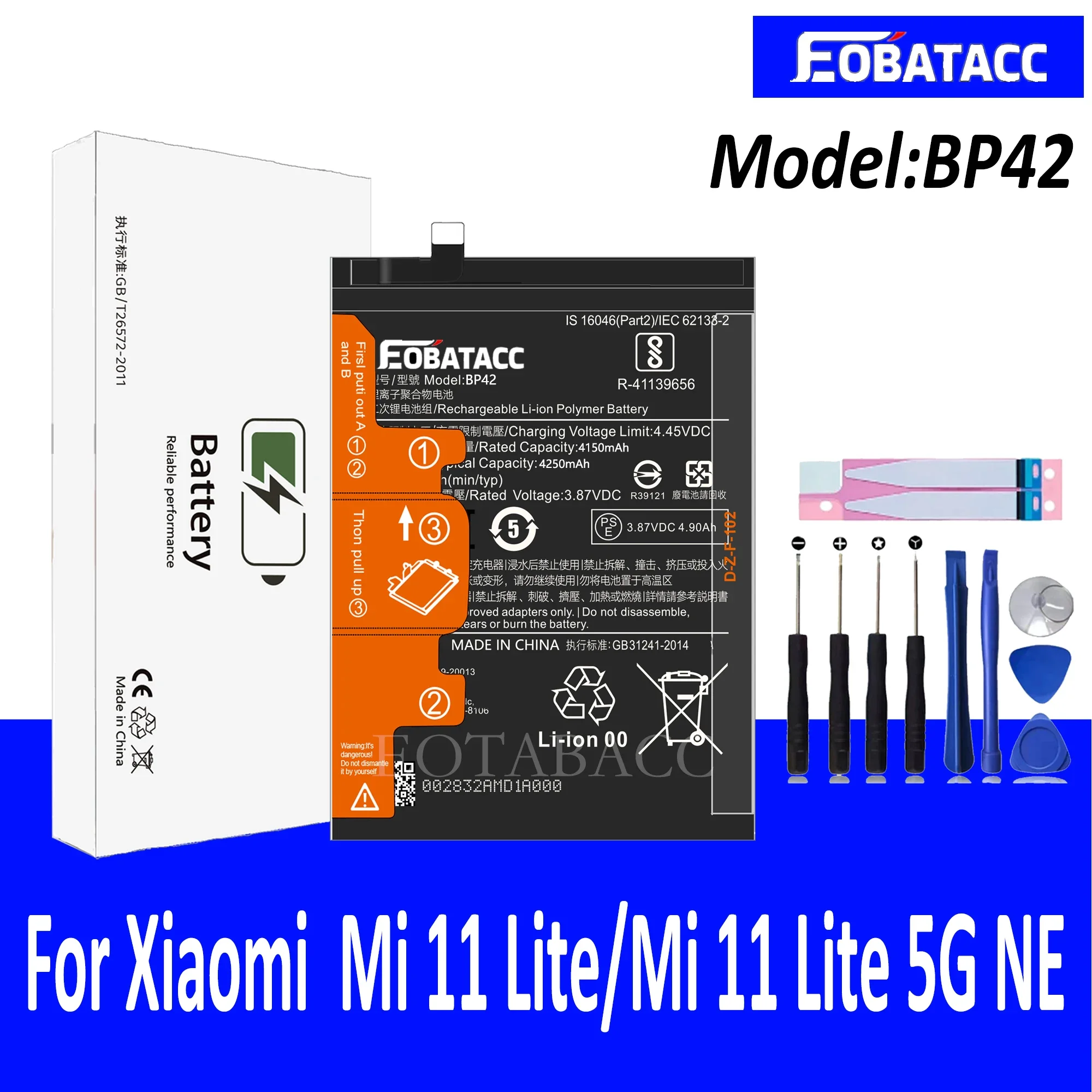 

EOTABACC 100% New Original Battery BP42 For XIAOMI 11 Lite/Mi 11 Lite 5G NE /2109119DG Battery +Tools