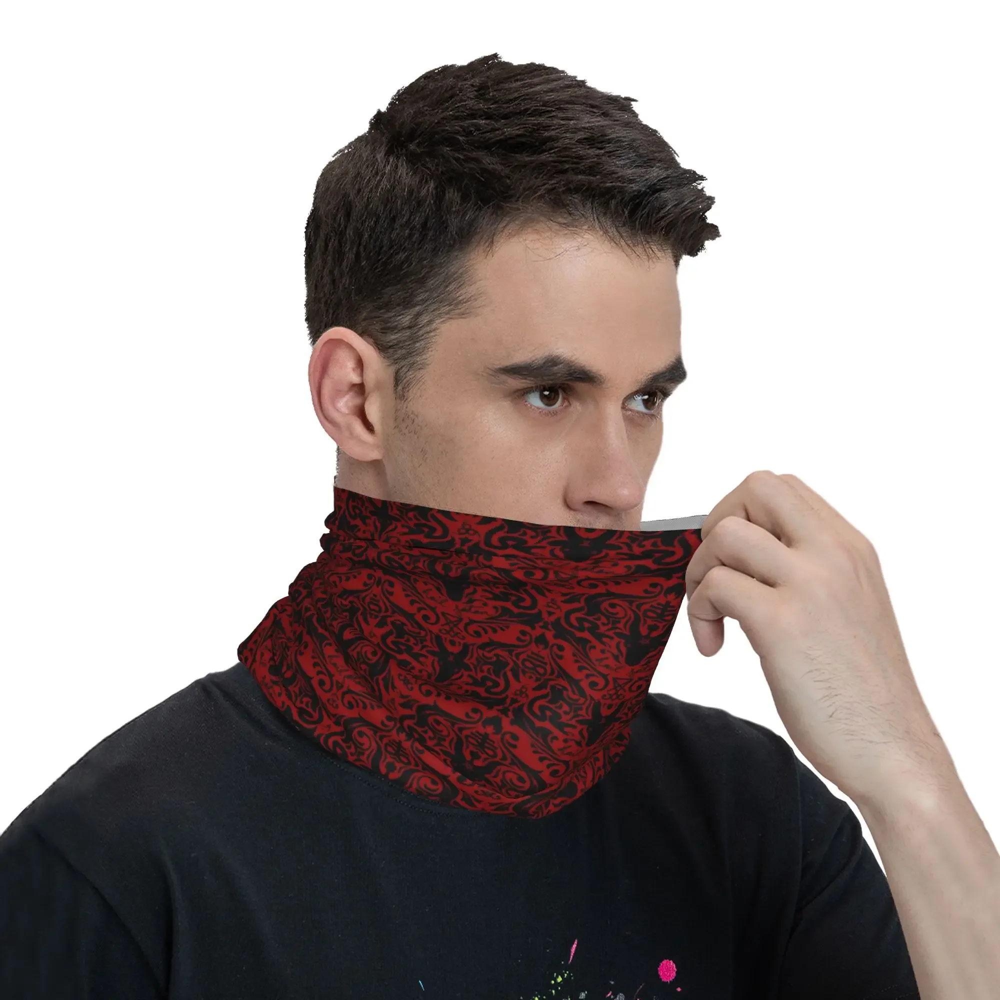 Damask - Hail Satan (Black and Red default) Bandana Neck Gaiter Printed Magic Scarf Warm Headband Cycling Unisex Adult Windproof view 5