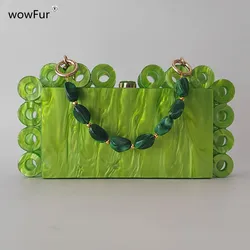 Chic New Wallet Lemon Green Hollow Rings donna borsa da sera in acrilico Marble Prom Clutch Purse Dress Party Cross-Body Chains Handba