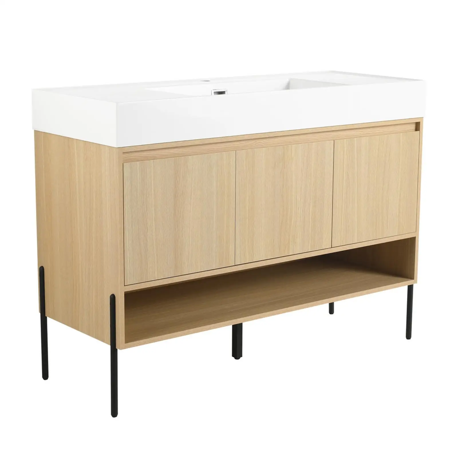 

Bathroom Vanity Set Three Piece Combo with Resin Basin and Floor Friendly Storage Cabinet for Bathroom