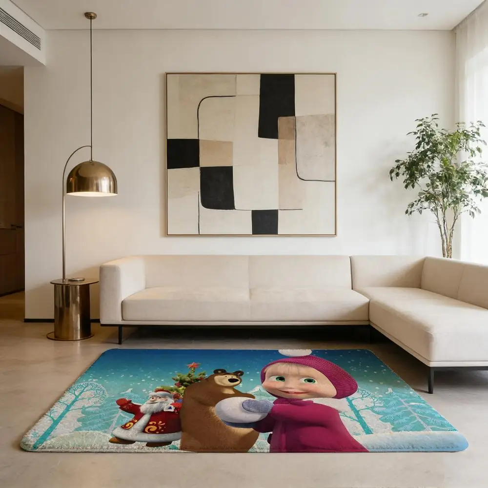 Kids M-Masha A-and T-the B-Bear Floor Mat Soft Flannel Entrance Door Mat Non Slip Absorbent Bathroom Bedroom Floor Rug