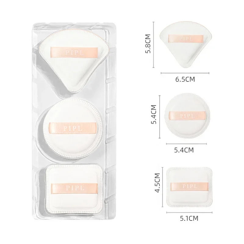 Esponja de maquillaje lavable, esponja cosmética súper suave, forma redonda/cuadrada/triangular, cojín de aire, base, Kit de esponjas para polvos faciales, 3 uds.