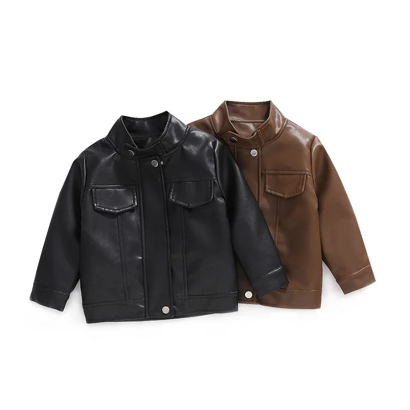 

2025 Children's Coat Leather Jacket Spring and Autumn Boys Baby PU Leather Casual Coat Fashion Casual