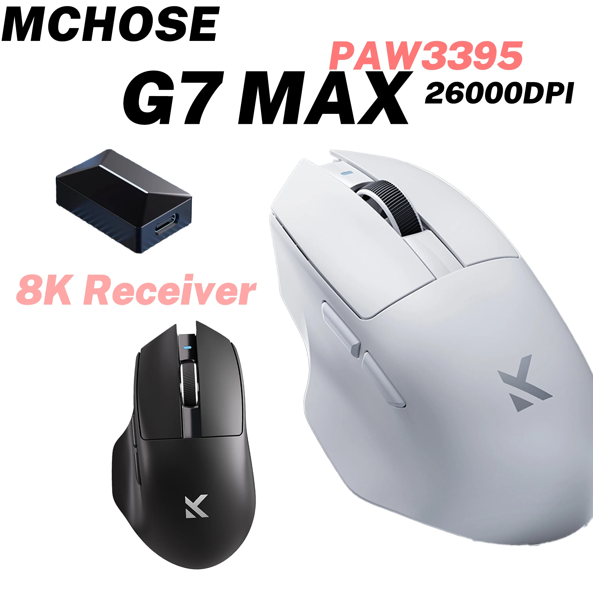 

Трехрежимная игровая офисная мышь MCHOSE G7 MAX PAW3395 26000 точек на дюйм, 800 мАч, низкая мощность, эргономичный дизайн, легкий вес