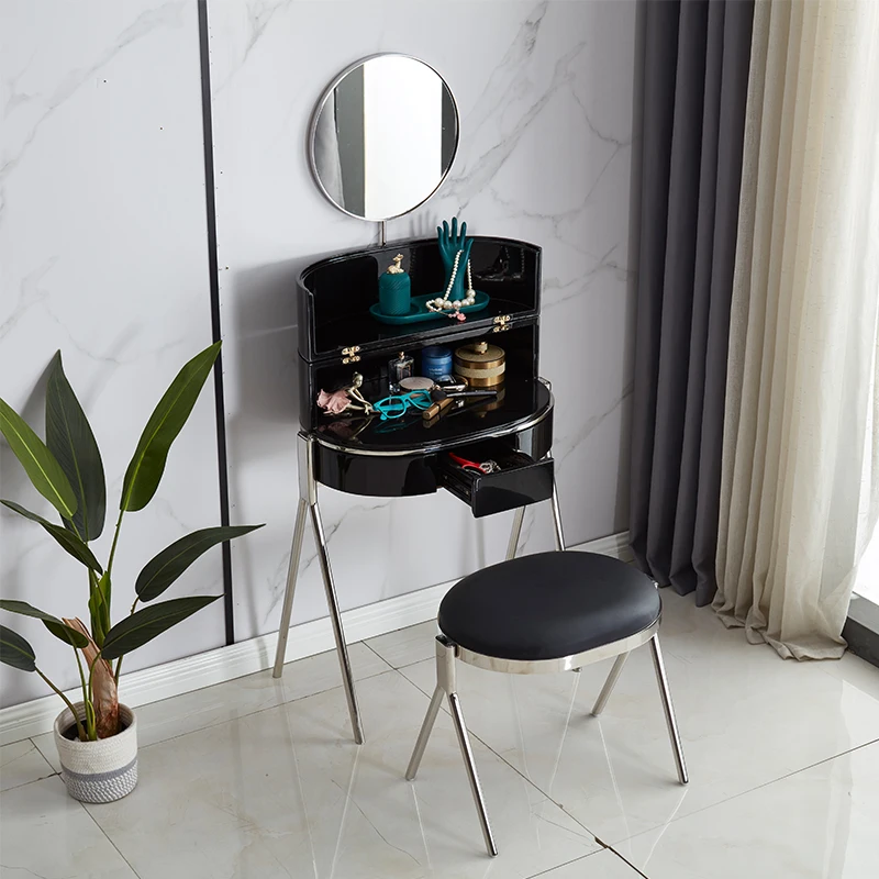 ضوء أسود فاخر خفيف فاخر من الخشب الجمال تصميم بسيط منضدة الزينة نظام خمر Penteadeira صالة جناح الأثاث