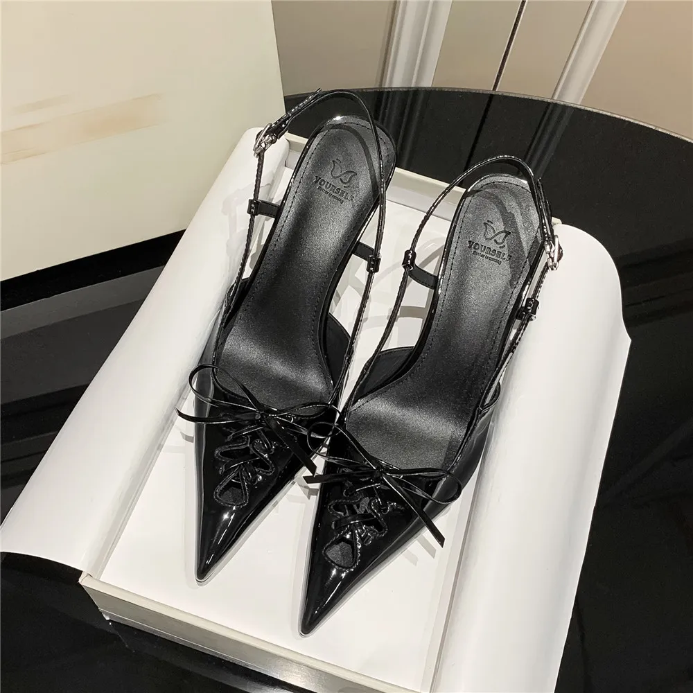 MILI-MIYA New Arrival Slingbacks Women Cow Leather Thin Heels Pumps Butterfly Knot Pointed Toe Dress Party Shoes Handmade