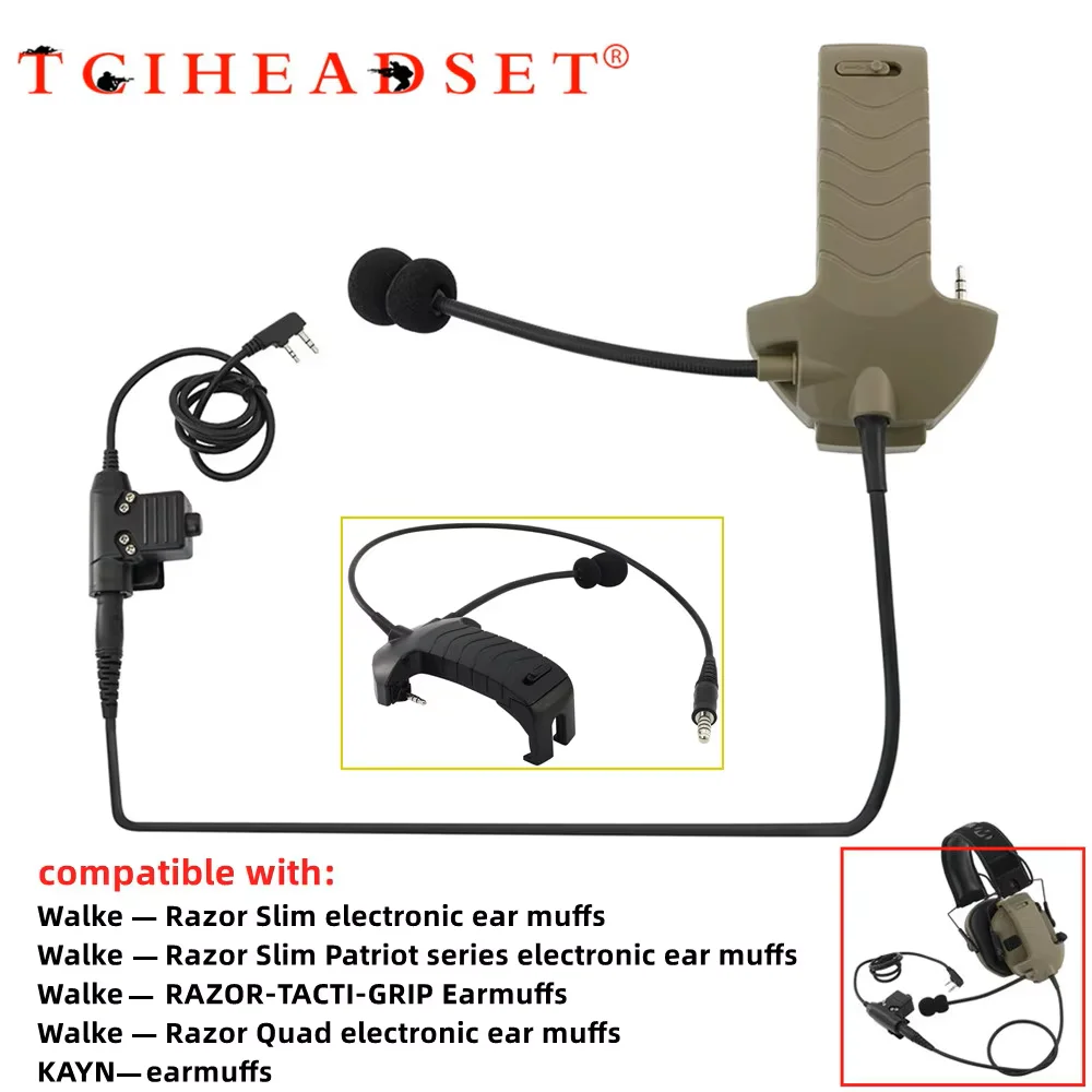 Tactical Headset Microphone Hearing Protection Adapter Y-Line Kit for Walker's Razor Electronic Earmuffs &Tactical U94 PTT