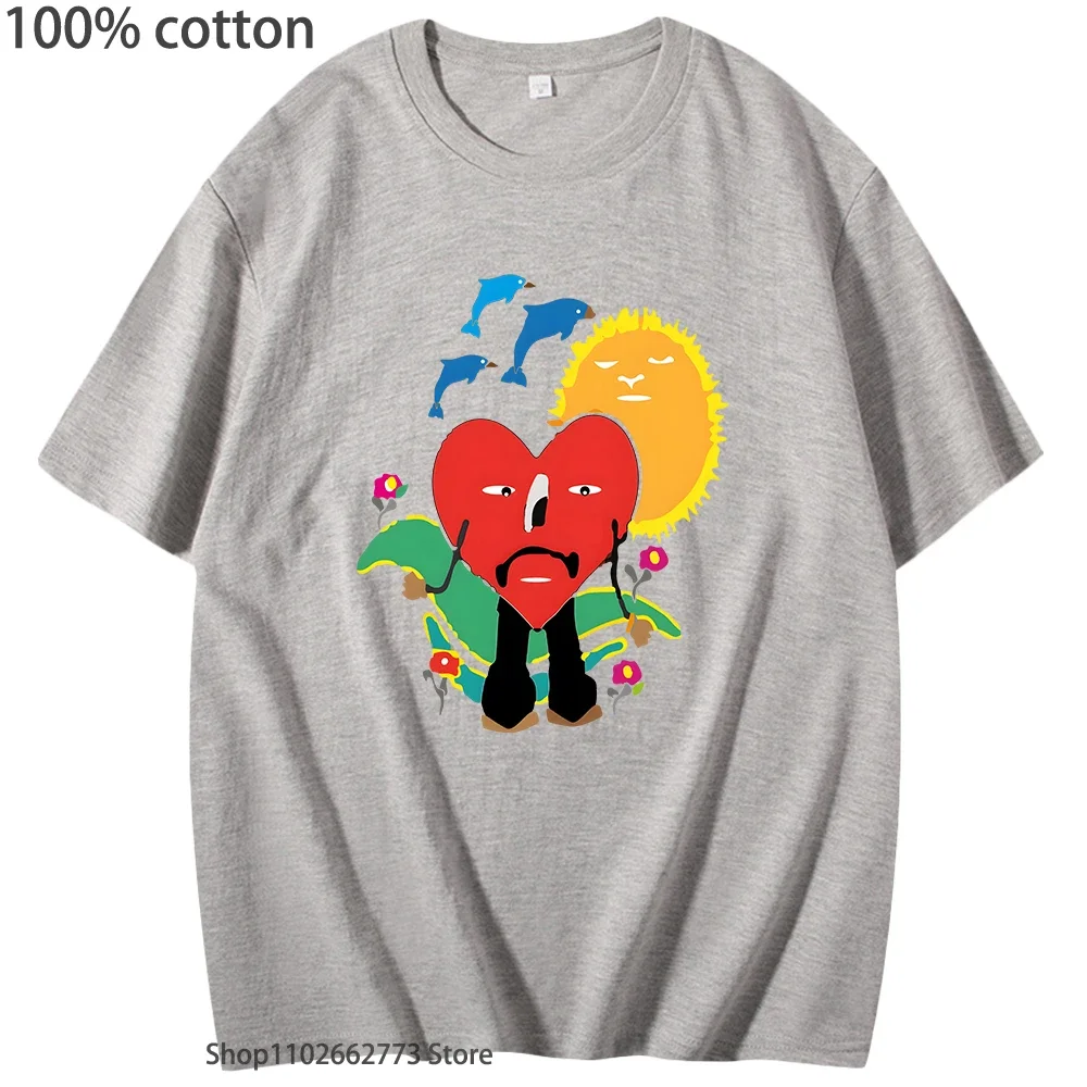 100% Bawełna Koszula Moda Bad Bunny T-Shirty UN VERANO SIN TI Grafika Tshirt Unisex Hip Hop Odzież Damska Mężczyźni Letnie Koszulki Y2k