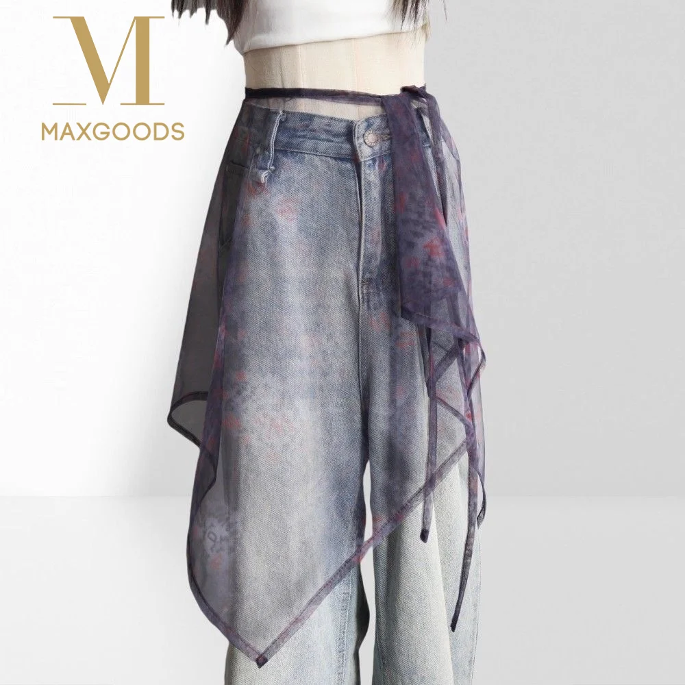 

Кружевная юбка миди с высокой талией, прозрачная, в стиле Y2K, уличная мода, кружевная юбка на шнуровке, длинная кружевная юбка в стиле Харадзюку с боковым разрезом, шарф на бедра