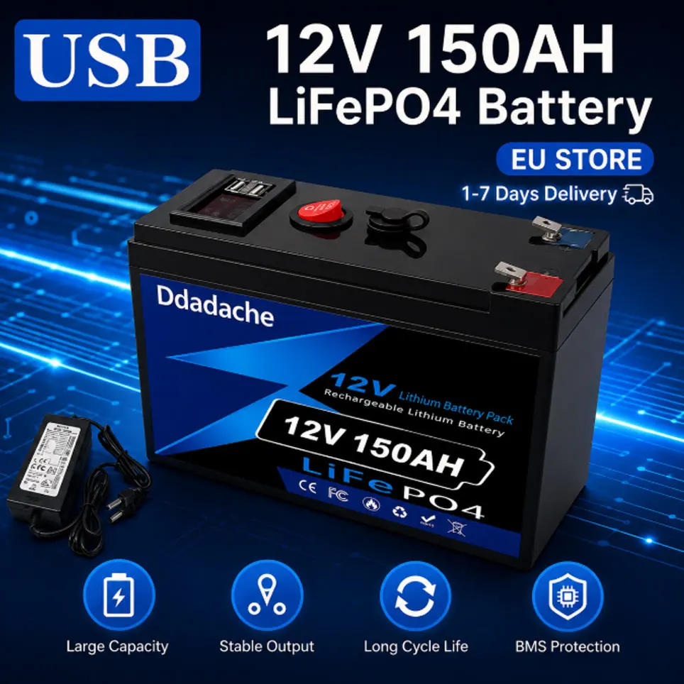 12V 150Ah Lithium LiFePO4 Tiefzyklusbatterie mit 4000 Zyklen, wiederaufladbare Batterie für Solar-/Windenergie, kleine USV, Beleuchtung, Power Wheels