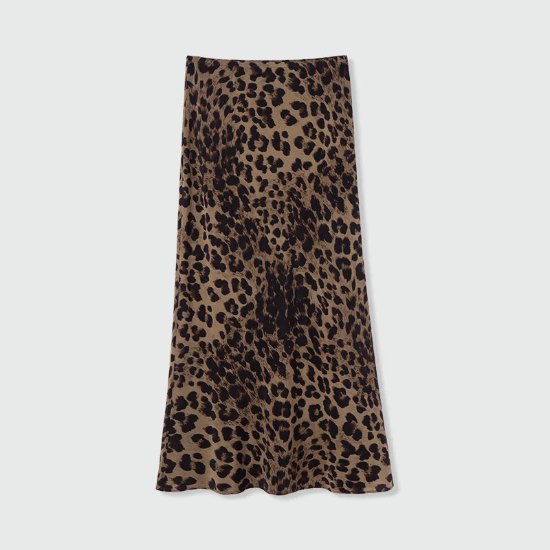 

Maxdutti Британская модная юбка с высокой талией и прямыми штанинами, ретро-юбка с леопардовым принтом из шелкового атласа, женская одежда Faldas 2026