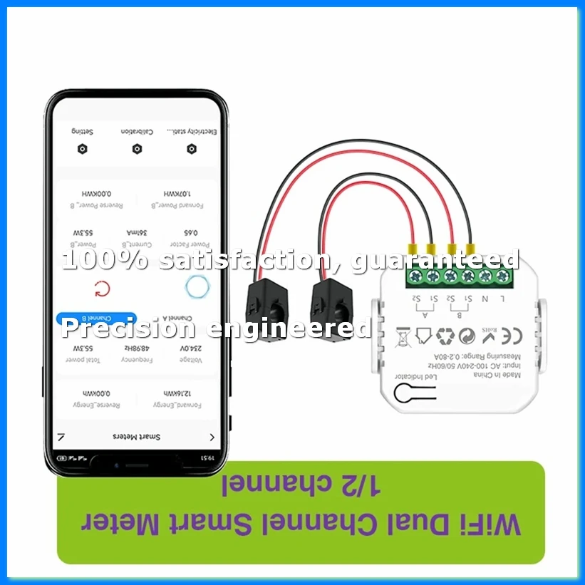 Tuya Wifi Smart Power Meter with Current Transformer Clamp 2 Channel 80A Energy Meter Smart Home Wattmeter-A23R
