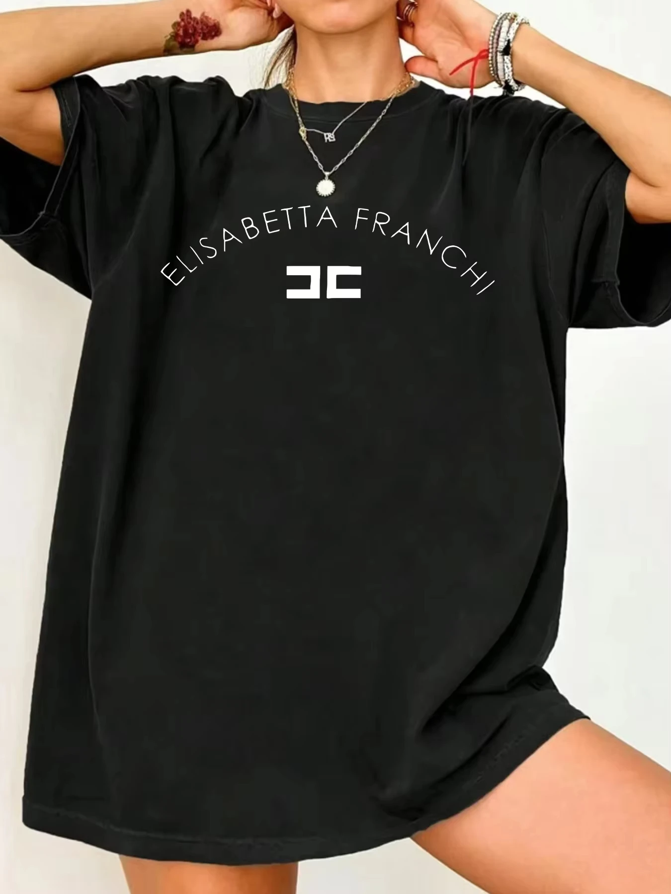 

ELISABETTA FRANCHI Women's Fashion T-Shirt with Art Print Summer Short Sleeve Top for Casual Fashion