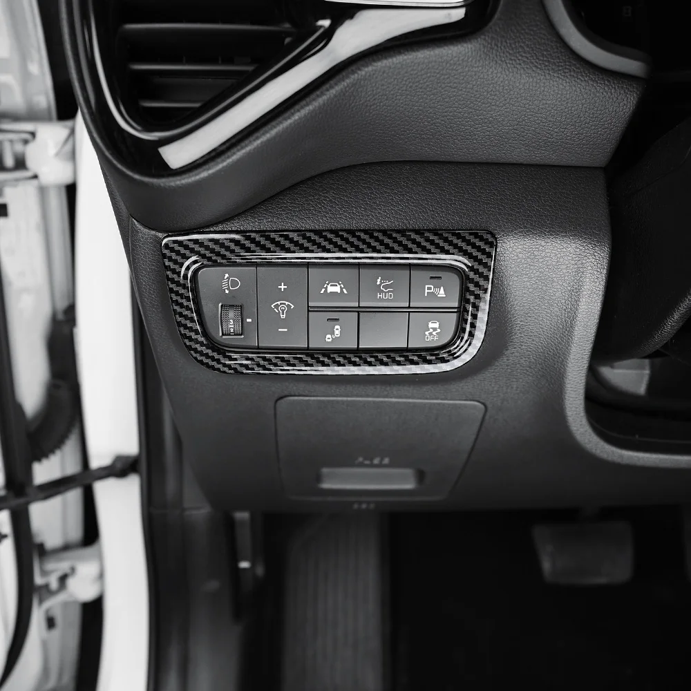 For Kia Soul 2020-2025 Accessories Carbon Fiber Pattern Headlight Adjustment Button Cover Trim Interior Parts LHD
