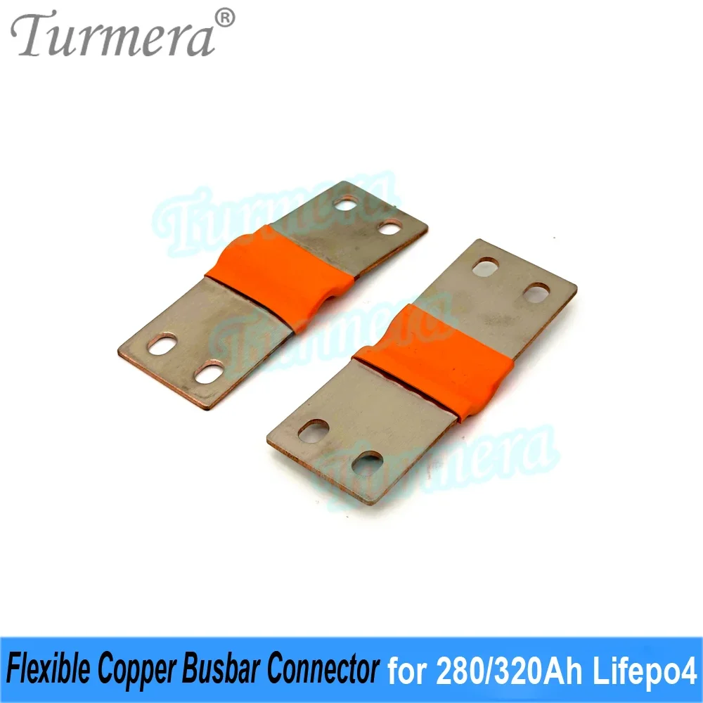 Turmera 12V 24V 48V Lifepo4 Battery Flexible Busbar Copper Connecter Hole to Hole 80mm 2mm 400A for 280Ah 320Ah Lifepo4 Battery