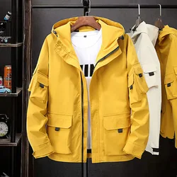 Men Cargo Jacket Hoodie Black Yellow Safari Male Zipper Loose Plus Size 8XL Coats 7XL 6XL Windbreaker Spring 5XL 9XL Clothes