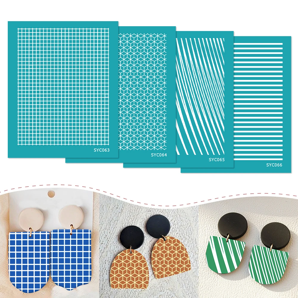 Wiederverwendbare Siebdruck-Schablone, Gitterlinie, Würfel, Geometrie, Seidenschablone, Netzstoff für Transferdruck, Ohrringe, Schmuckherstellung, DIY-Handwerk