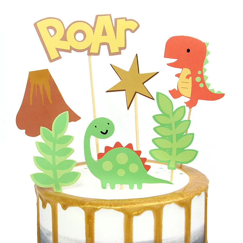 

Dinosaurs Volcano Cupcake Flags Forest Jungle Animals Theme Cake Topper Safari Party Happy Birthday Cake Decor Kids Favors