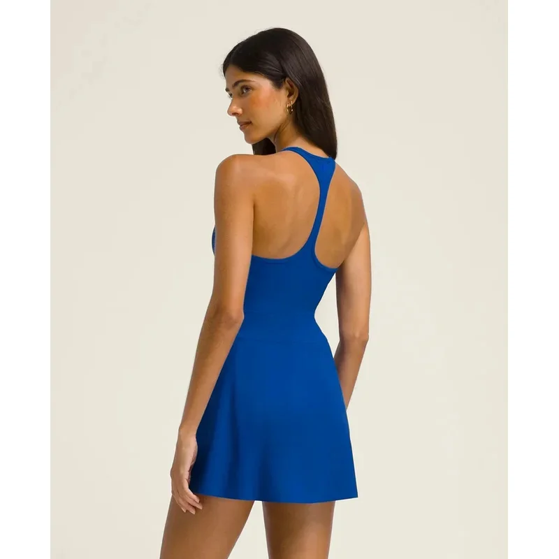 Trendy Tennis Dress With Shorts Racerback Badminton Sportswear Quick Dry Pickleball Dress With Pocket Workout Gym Outfit
