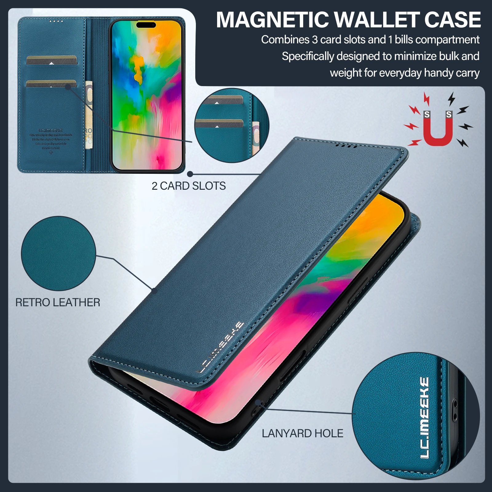 

LC.IMEEKE-L1 Luxury Flip Wallet Leather Case Stand Cover For iPhone 17 Pro Max 16 15 14 13 12 11 7 8 SE2 SE3 XR Protective Skins