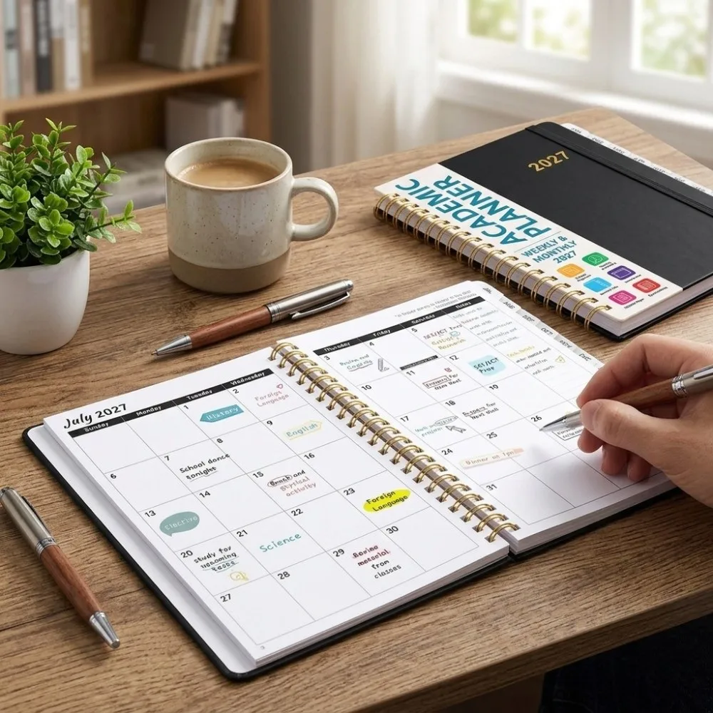 A5 A5 Size Yearly Planner Hard Cover Paper Sheets Weekly Monthly Agenda Coil Binding Index Tabs Coil Notebook Goal Tracking