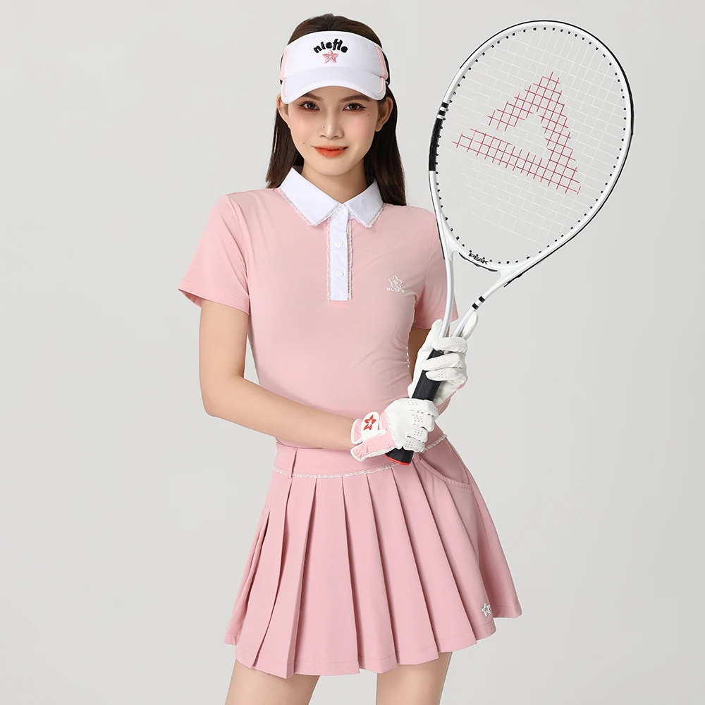 

Women's Summer Golf Short-sleeved Polo Shirt High-end Color Contrast Quick Drying Breathable Fashion Outdoor Leisure Sports Suit
