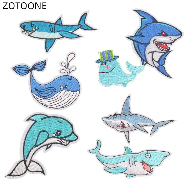 ZOTOONE Iron-on Shark Dolphin Patches Sew on Badge for Clothes Jeans Heat Transfers Embroidery for Kids DIY Patch Appliques G