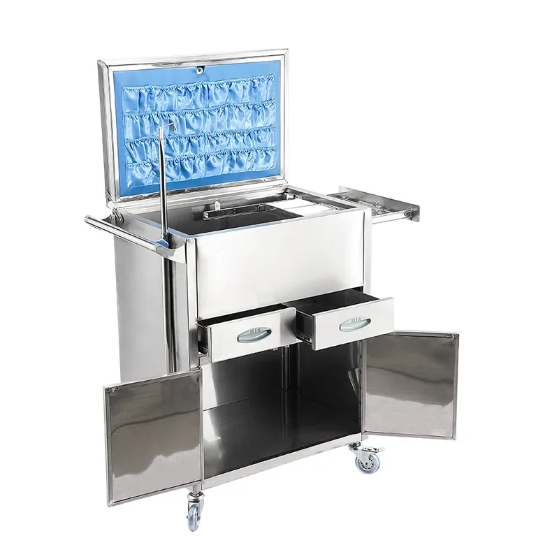 Stainless steel rescue truck, anesthesia drug delivery and infusion multi-functional drug cart, flip cover care trolley