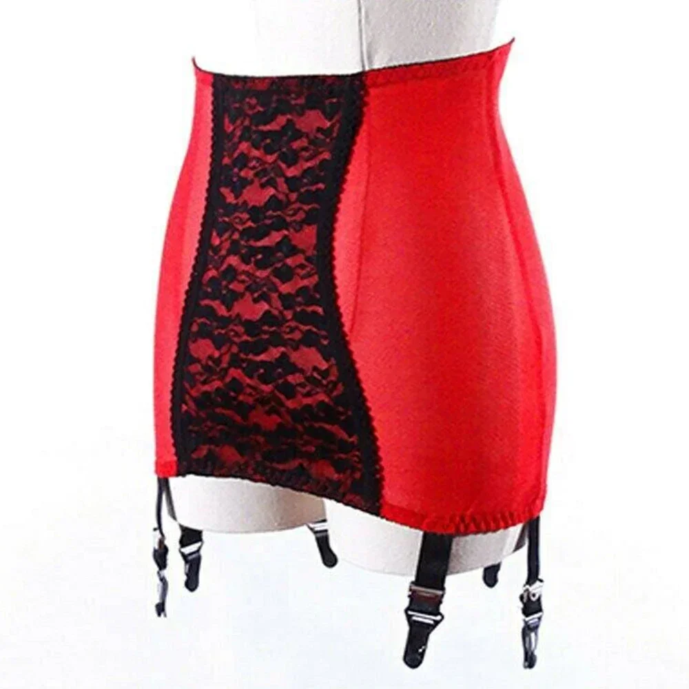 Women Ladies Classy Red/Black Lace Sheer Skirt With High Waist 6 Straps Clips Suspenders Girdle Garter