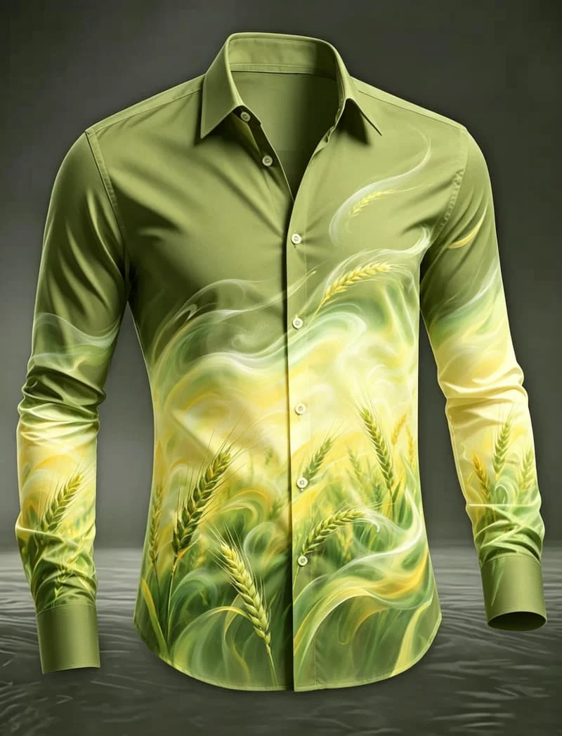 Men's gradient art printed long sleeved shirt, suitable for workplace dressing, casual occasions, and modern style dressing