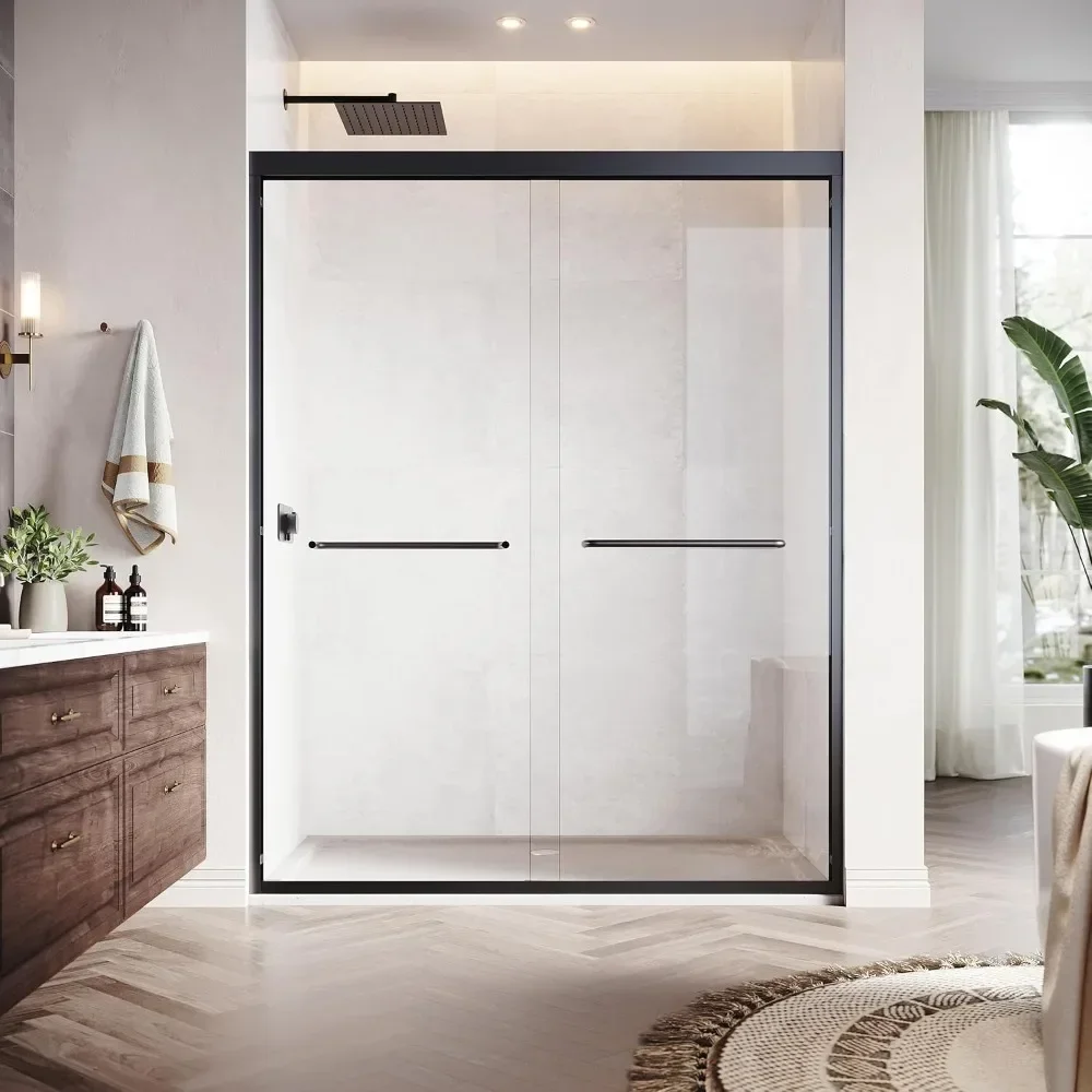 

56–60" w × 72" h sliding shower door,semi frameless double glass shower door with 1/4" (6mm) clear sgcc tempered glass,stainless