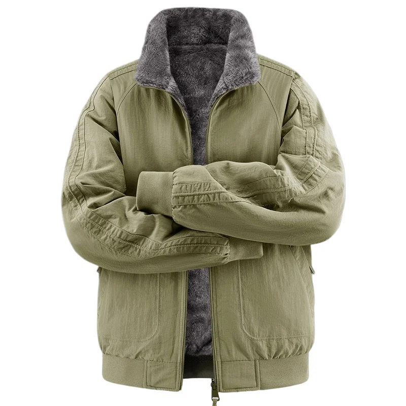 Men Parkas Thick Warm Reversible Coats Cotton-padded Fleece Jackets Casual Military Jackets Autumn Winter Outwear Men Clothing