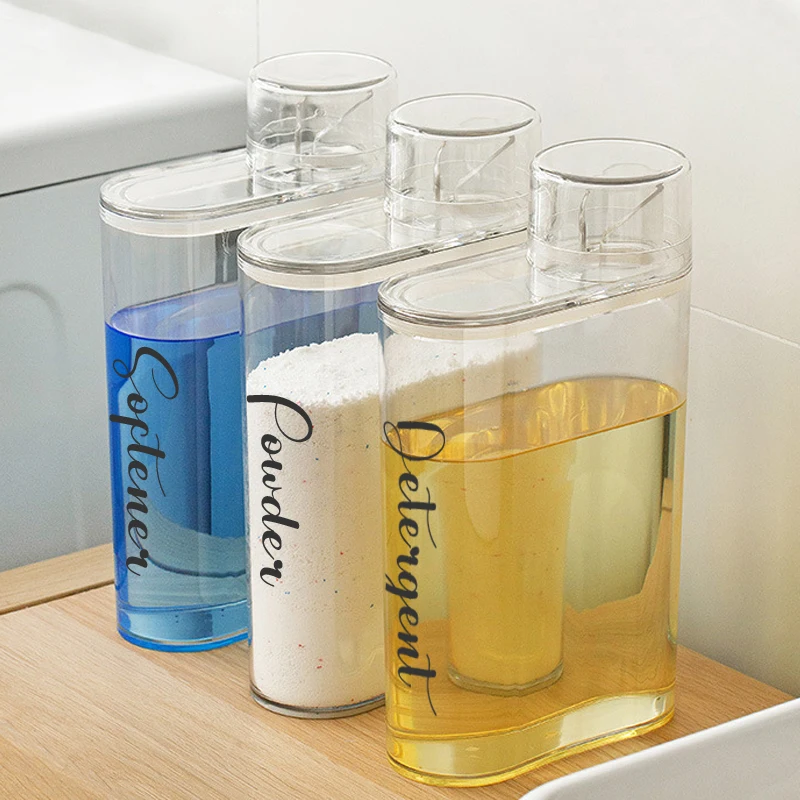 Transparent Laundry Detergent Dispenser Bottle Sealed Tank for Detergent Powder Bleach Softener Laundry Room Organization