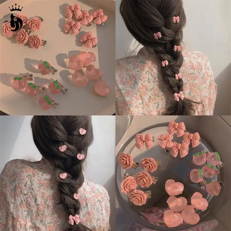 5Pcs Cute Butterfly Rose Peach Flowers Hairpin Bow-knot Hair Clips For Girl Women Gifts Hair Accessories