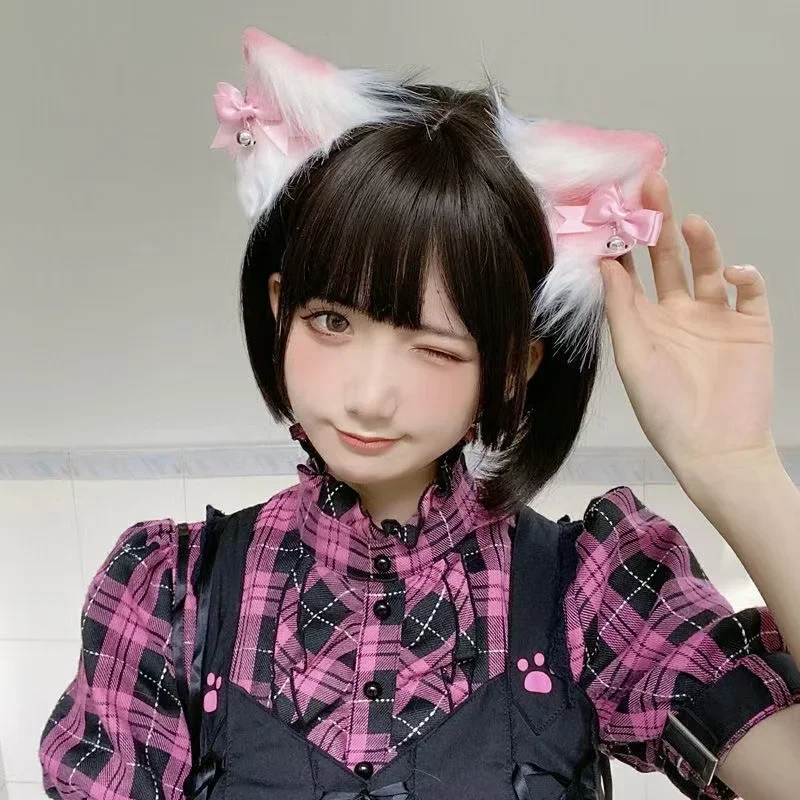 Cat Ears Anime Lolita Hair Accessories Cosplay Kawaii Wig Gothic Headdress Cat Ears Cute Party Costume Bell Headwear Hair Clips