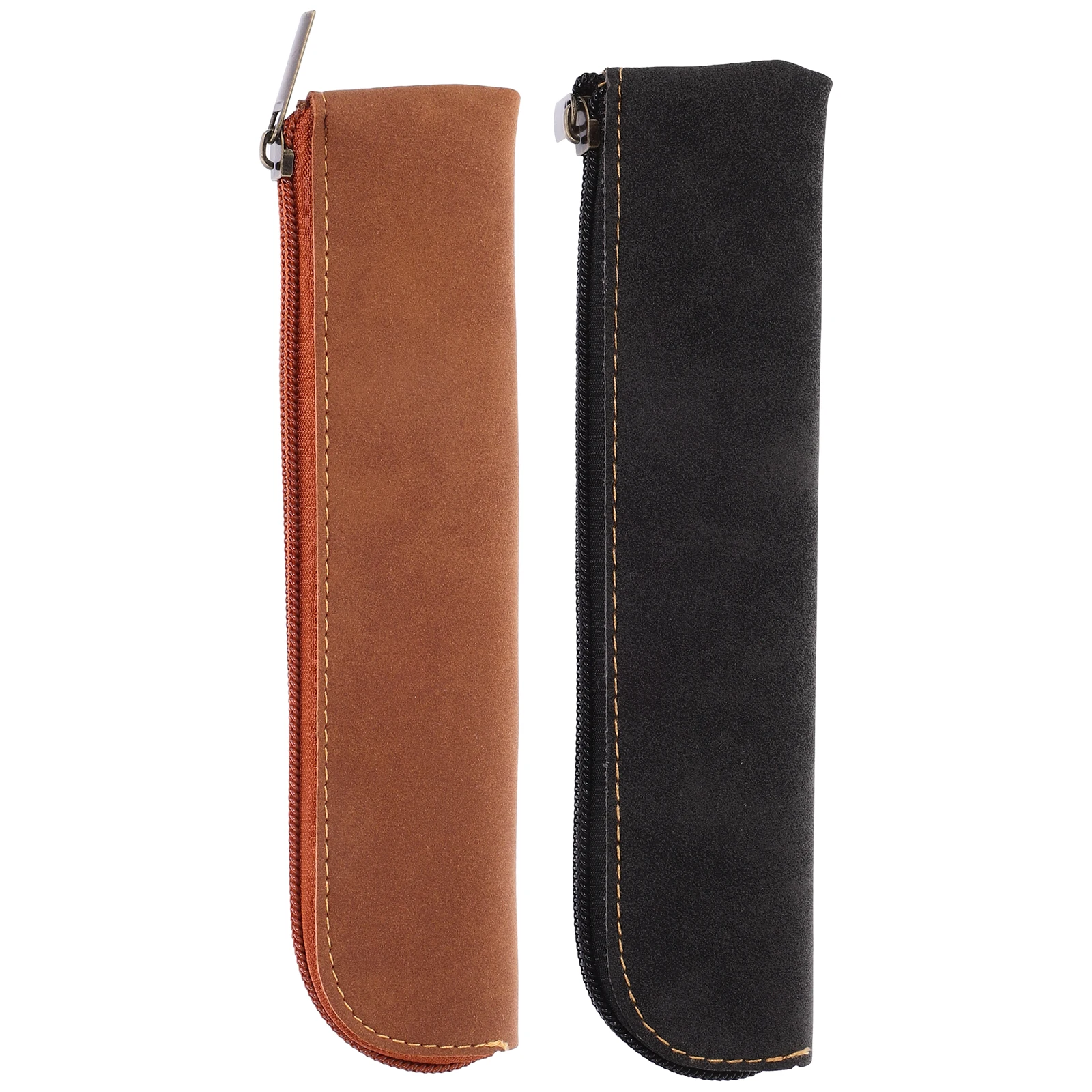 

2 Pcs Frosted PU Pencil Case Pen Bag Slim Travel Organizer Makeup Brush Holder Storage School Office Supplies