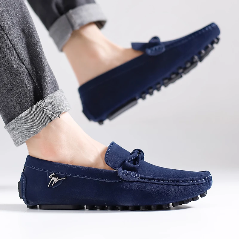 Cow Suede Leather Shoes Men Loafers Casual Shoes Fashion Flats Hot Sale Sneakers Unisex Driving Shoes Moccasins Plus Size 48