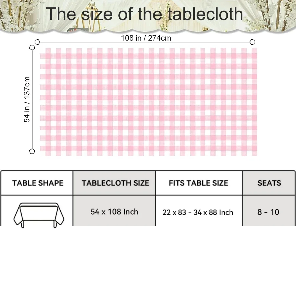 Disposable Rectangle Vinyl Tablecloth,Plastic Table Cloth,Duty Wipeable Checkered Table Covers for Outdoor,Camping,Picnic,Patio