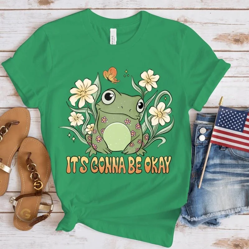 New Frog Print T-Shirt Women Casual T Shirt Summer Fashion Short Sleeve Round Neck Tops