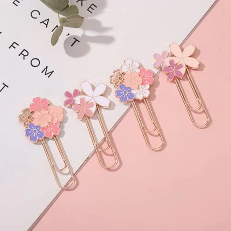 7Pcs Cherry Blossom Paper Clips, Cute Colorful Sakura Paperclip Planner Parts For Office Supplies Students Marking