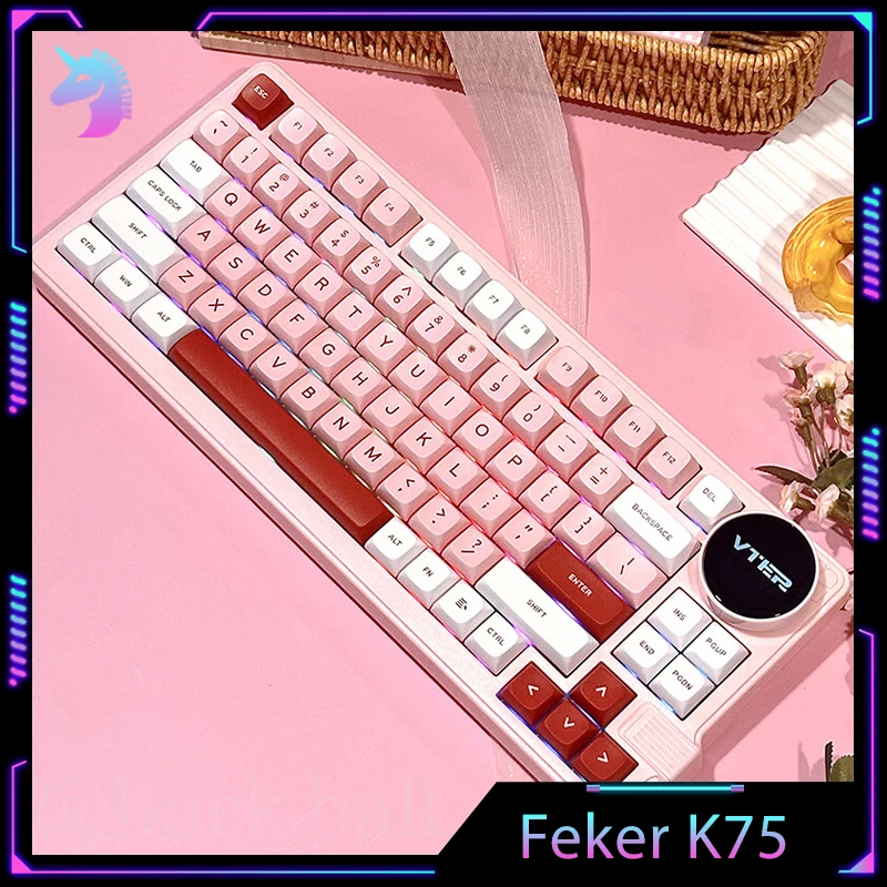 teclado gaming mecanico com tela knob keycaps pbt sem fio rgb backlight modo 83 chaves bluetooth gamer feker k75 01