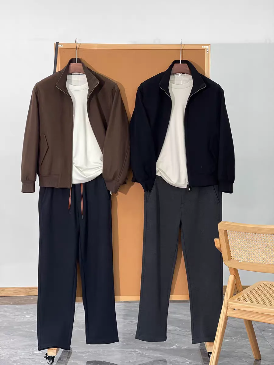 

Мужское осенне-зимнее модное повседневное вязаное шерстяное пальто с воротником-стойкой на подкладке, куртка-стойка среднего возраста M