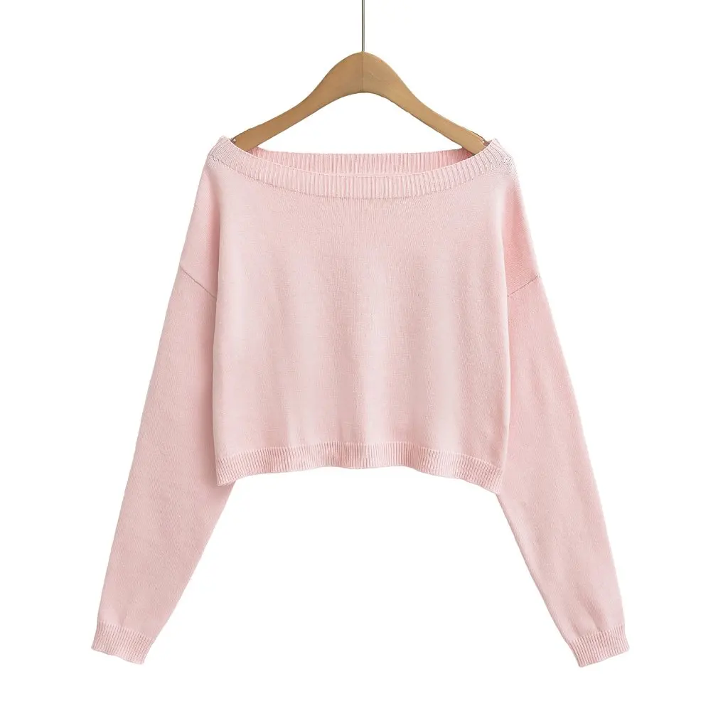 

Sweet And Spicy Girl's Off-Shoulder Slim-fit Sweater Solid Color Knitwear Short Women's Autumn Winter Sexy New