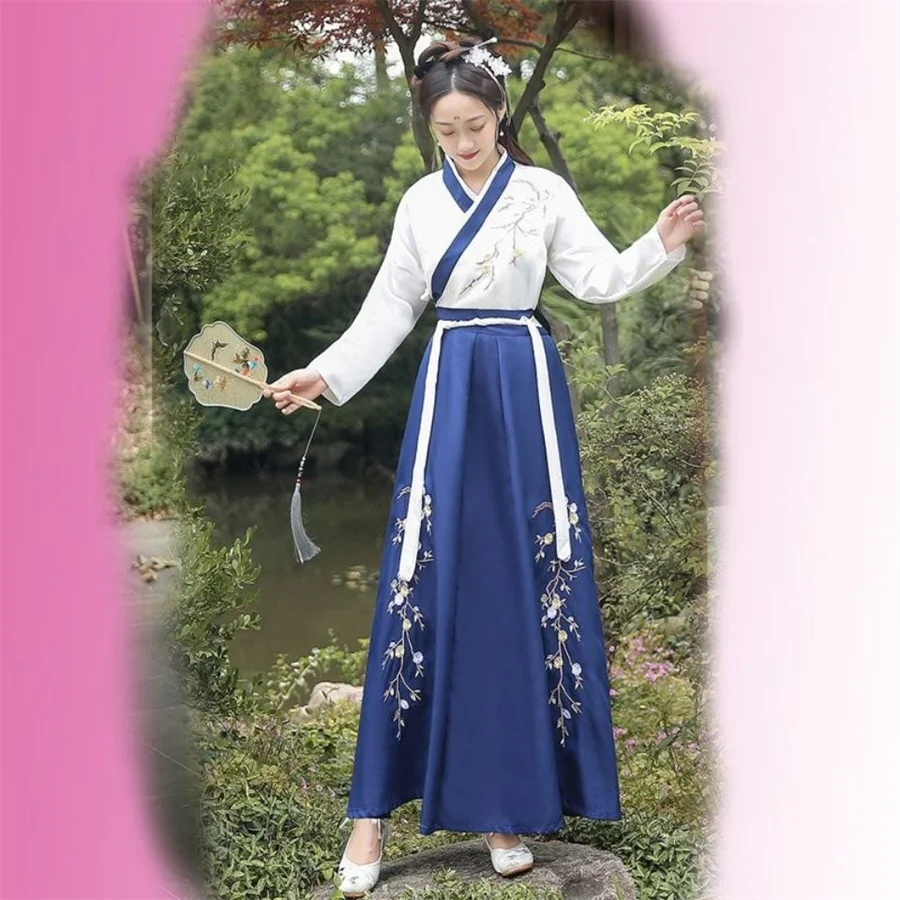 Hanfu Chinese Hanbok Female Costume Adult Student Ming Made Improved Waist-length Sarong Daily Collar Sets Dress Up Party