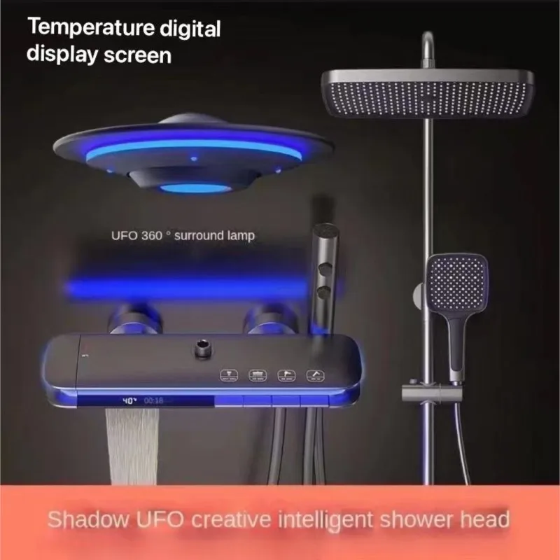 

New LED Digital Display Shower Set 360° Luxury Atmosphere Light Four-Button Control Outlet System Bathroom Bathtub Shower Set